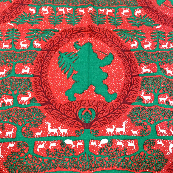 Christmas Tablecloth Printed Walking Santa Claus Whimsy Red & Green Rectangle - Picture 2 of 7